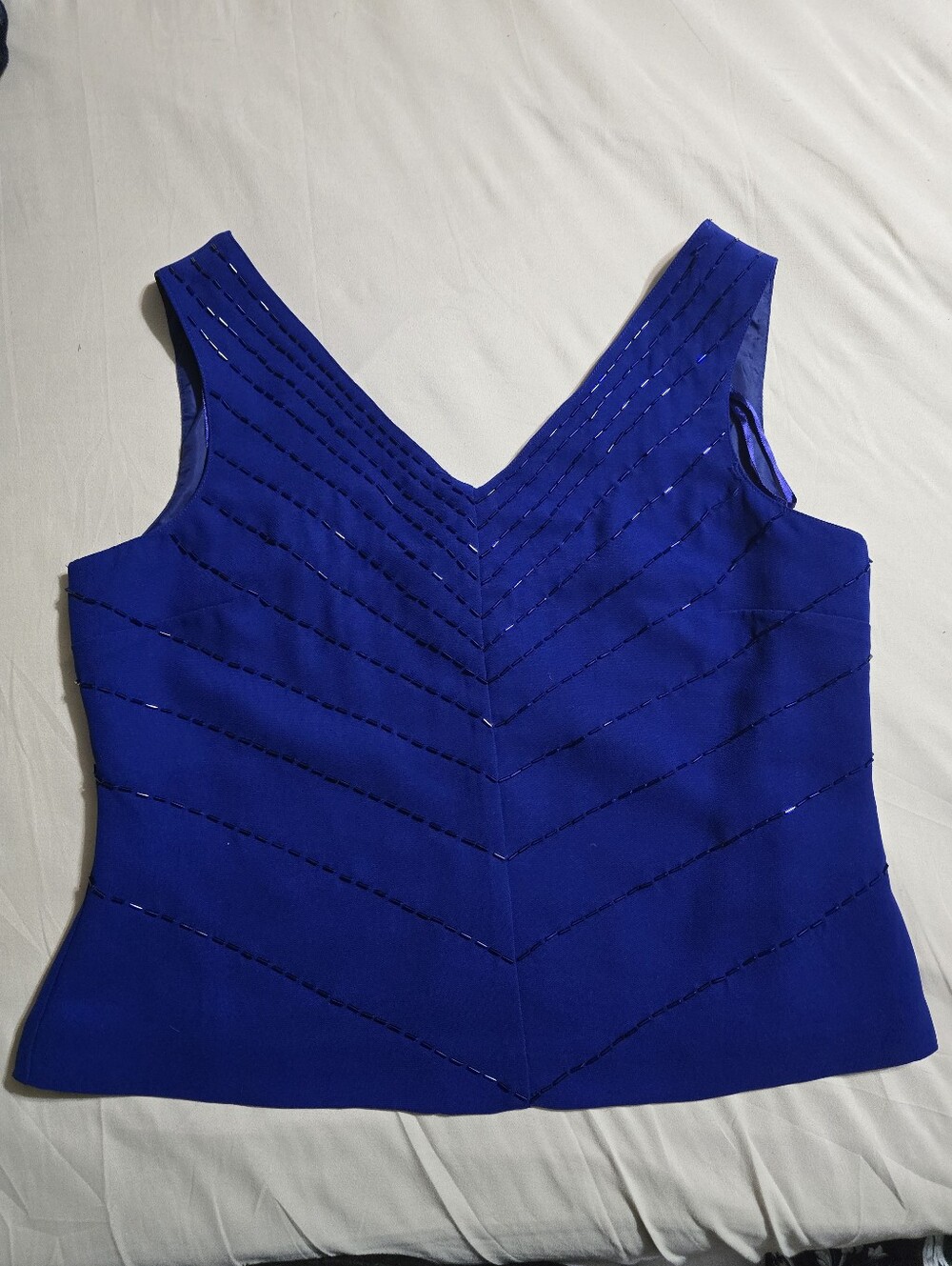 Vintage Plaza South Petite Royal Blue Beaded Sleeveless Blouse Top